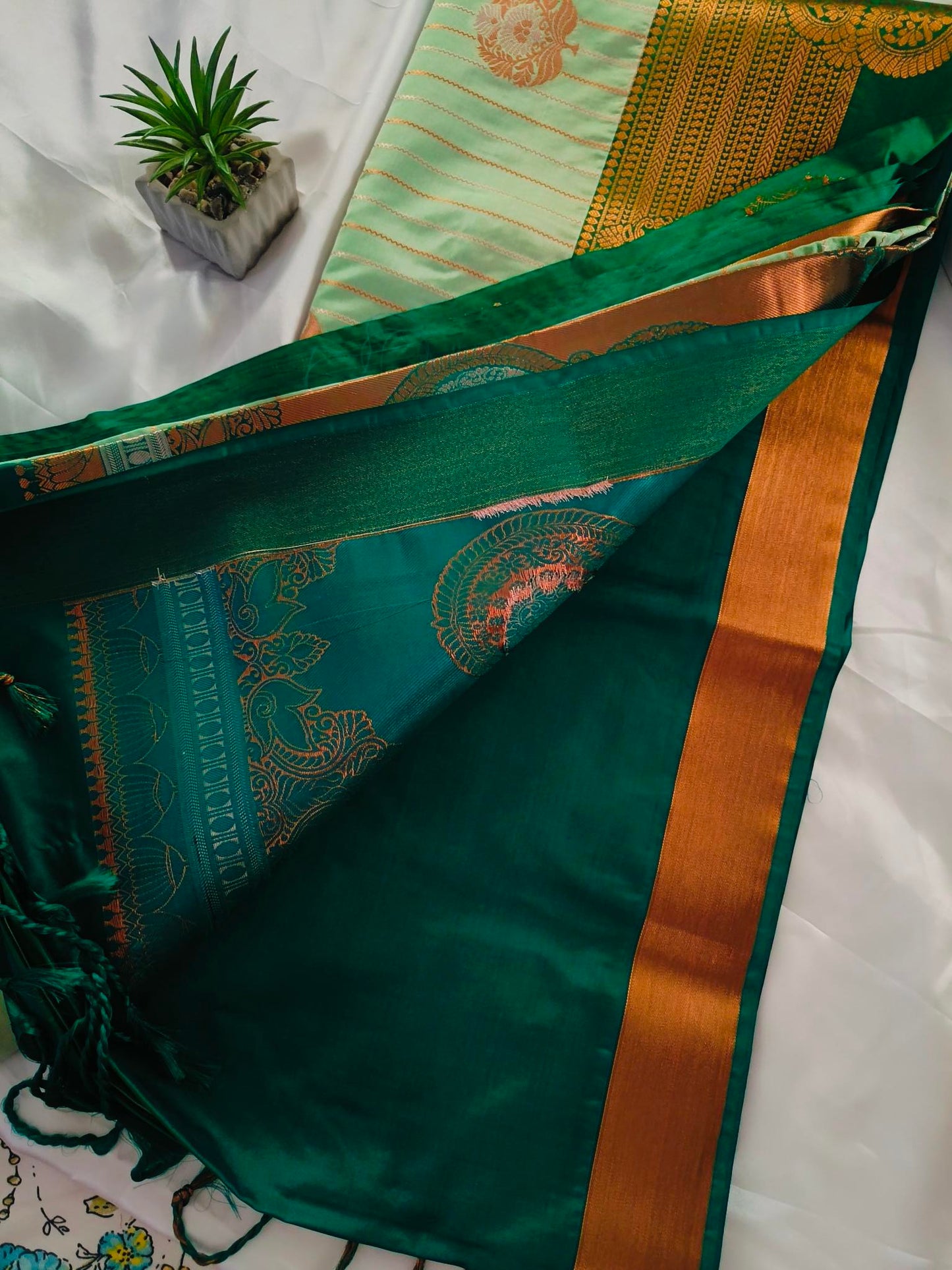 Raspberry Lines Green Semi Silk Saree