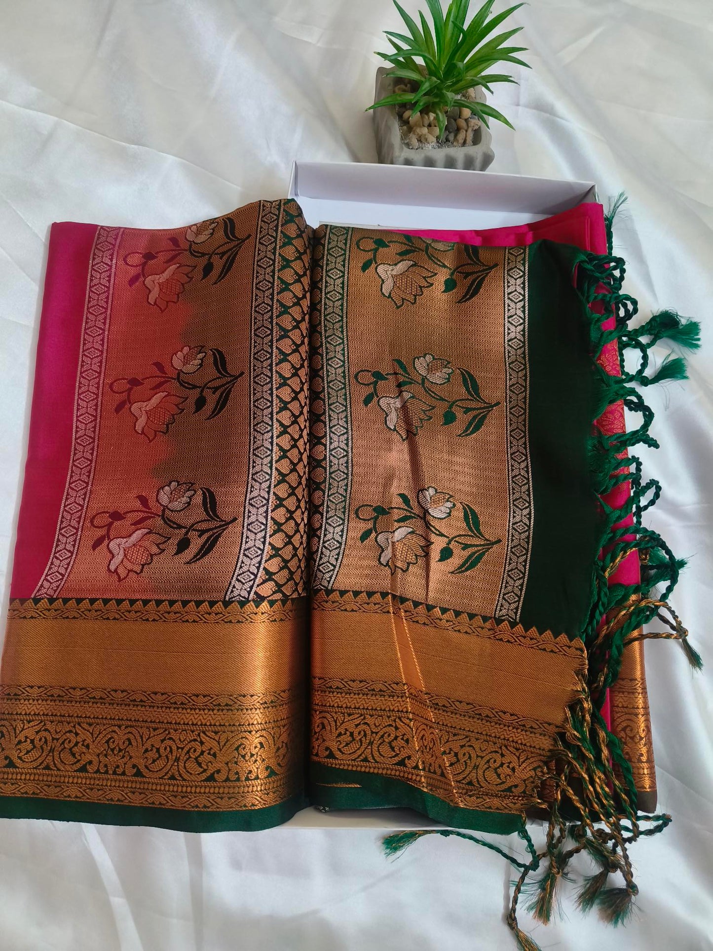 Meena Work-Semi Silk Pink Saree
