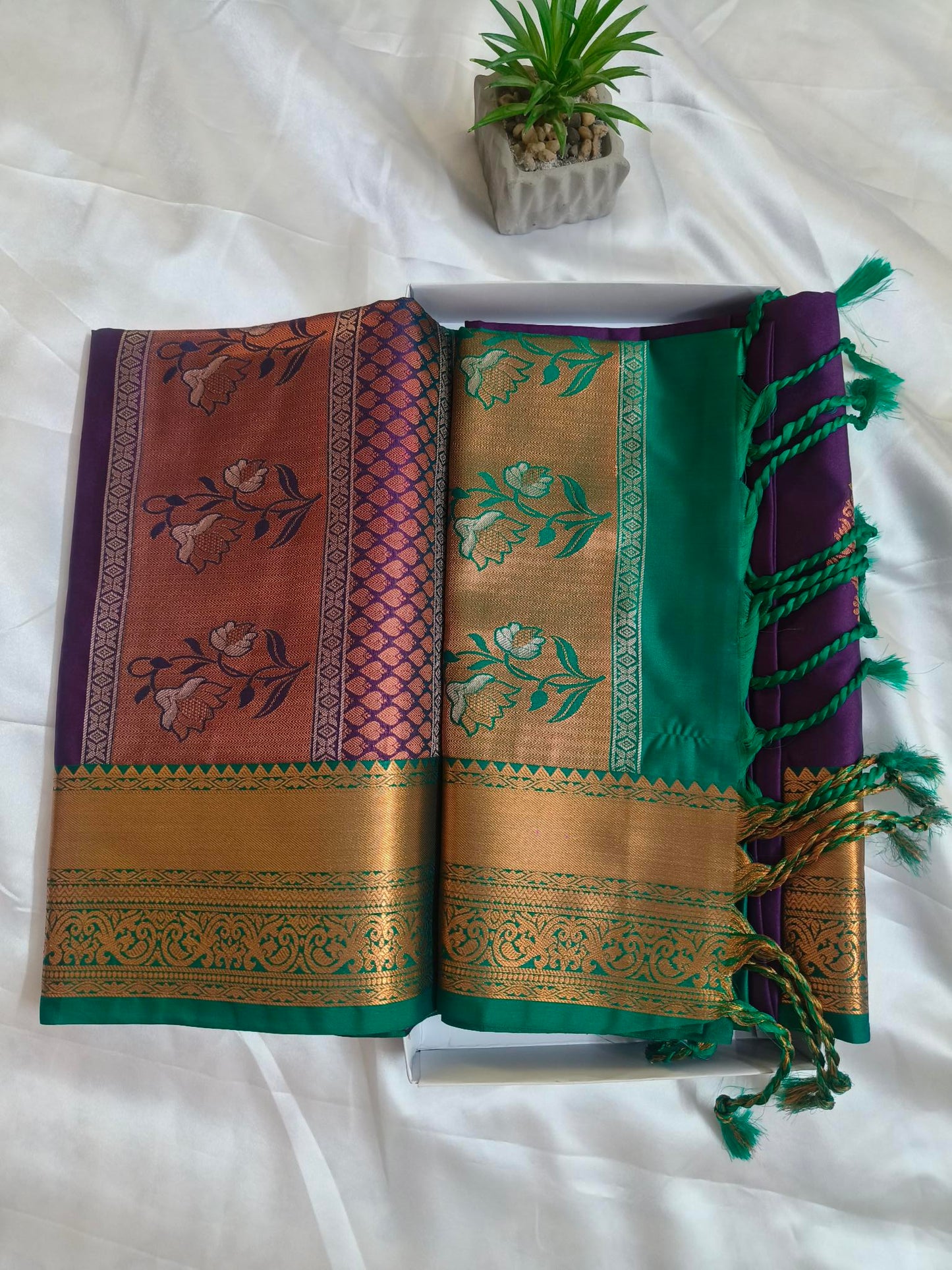Meena Work-Semi Silk Purple Saree