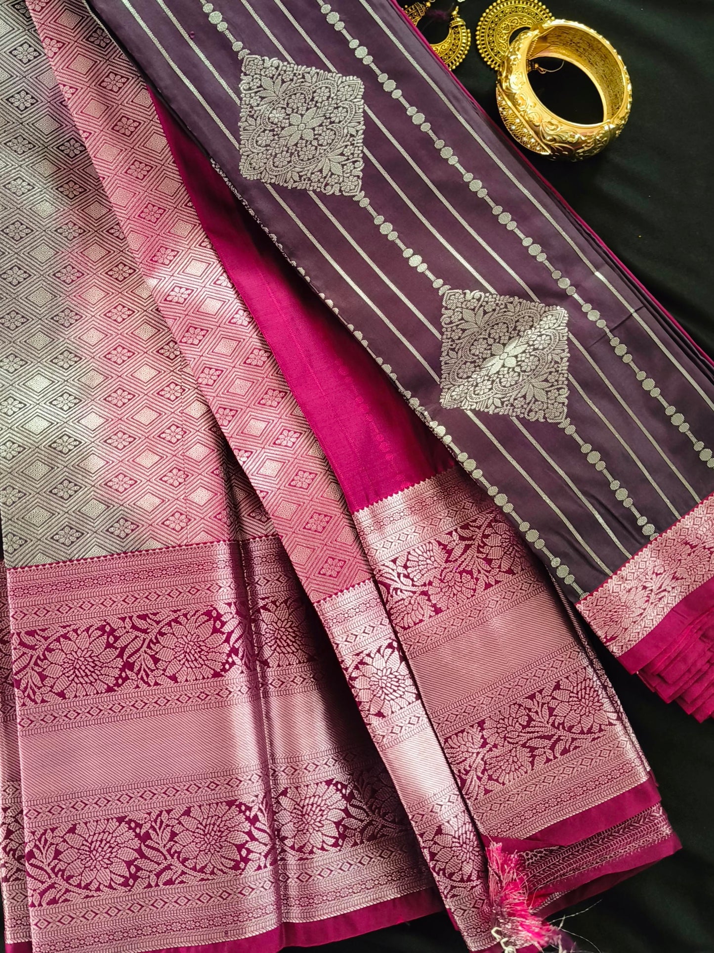 Silver Border-Semi Silk Maroon Saree