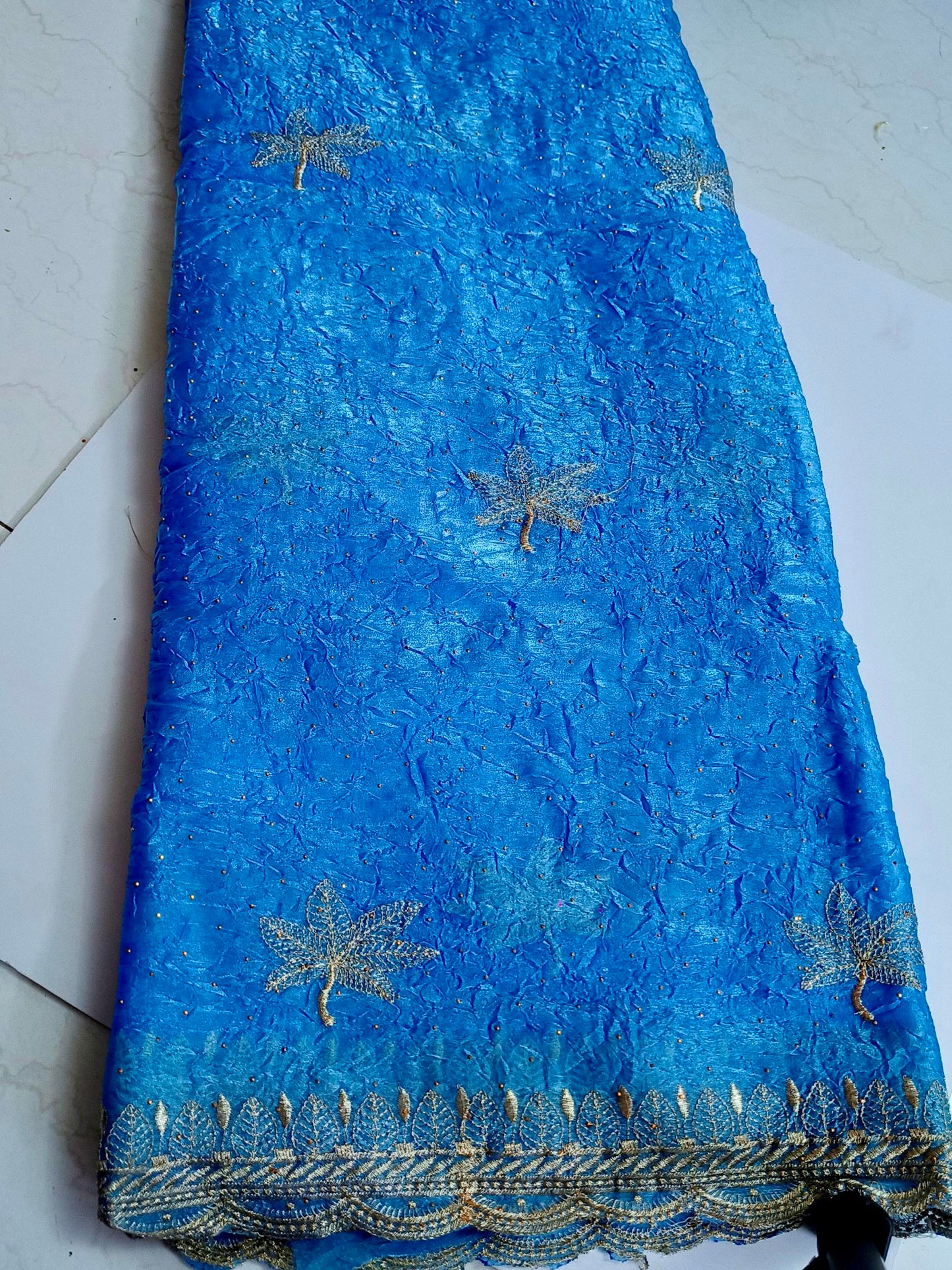 Crushed Organza with Embroidery Work - Blue