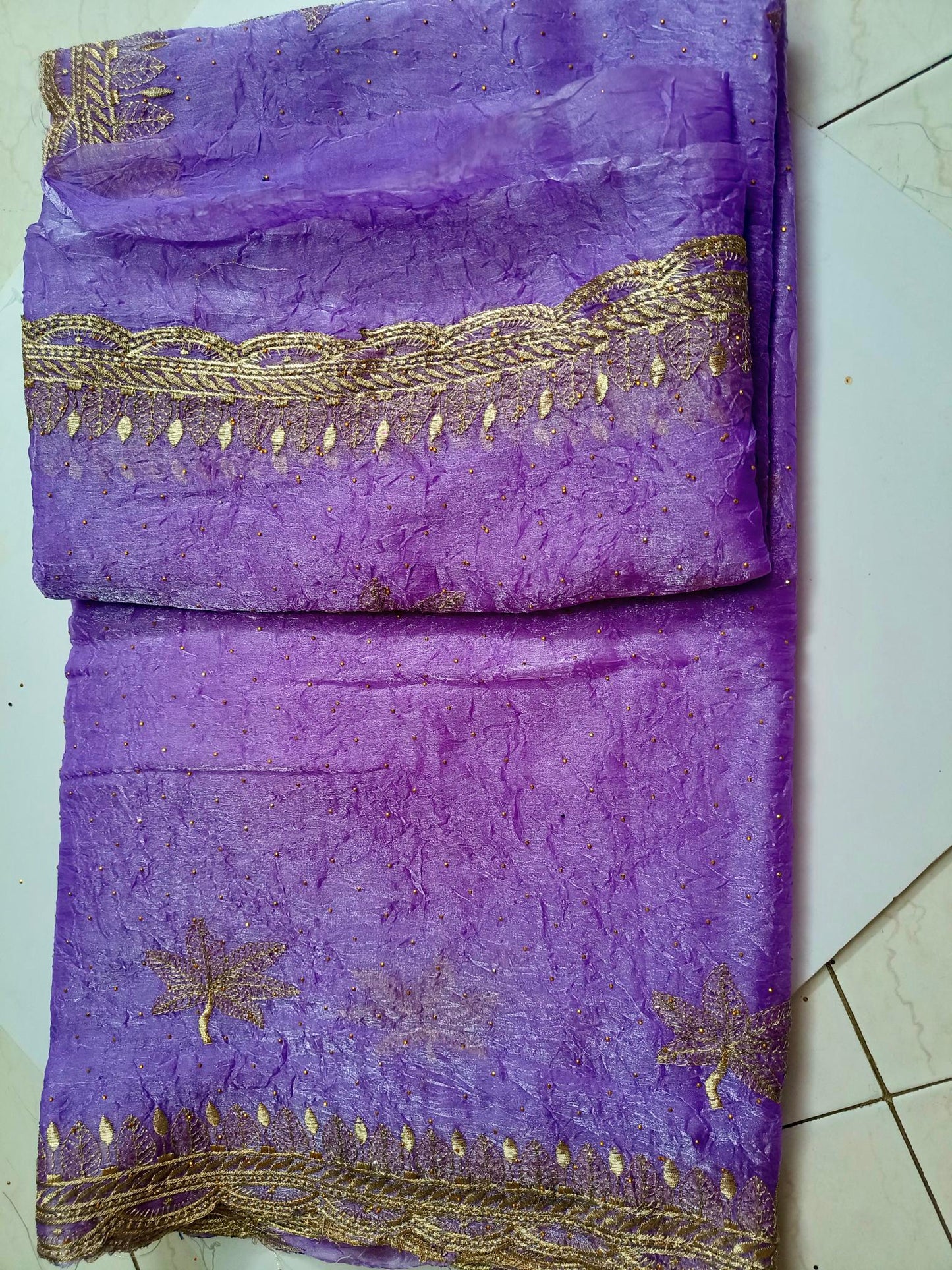Crushed Organza with Embroidery Work - Lavendar