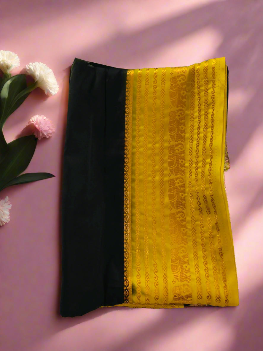 Elephant Border Black Crepe Silk Saree