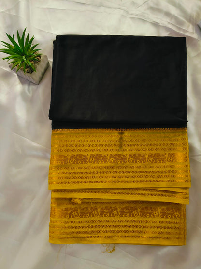 Elephant Border Black Crepe Silk Saree