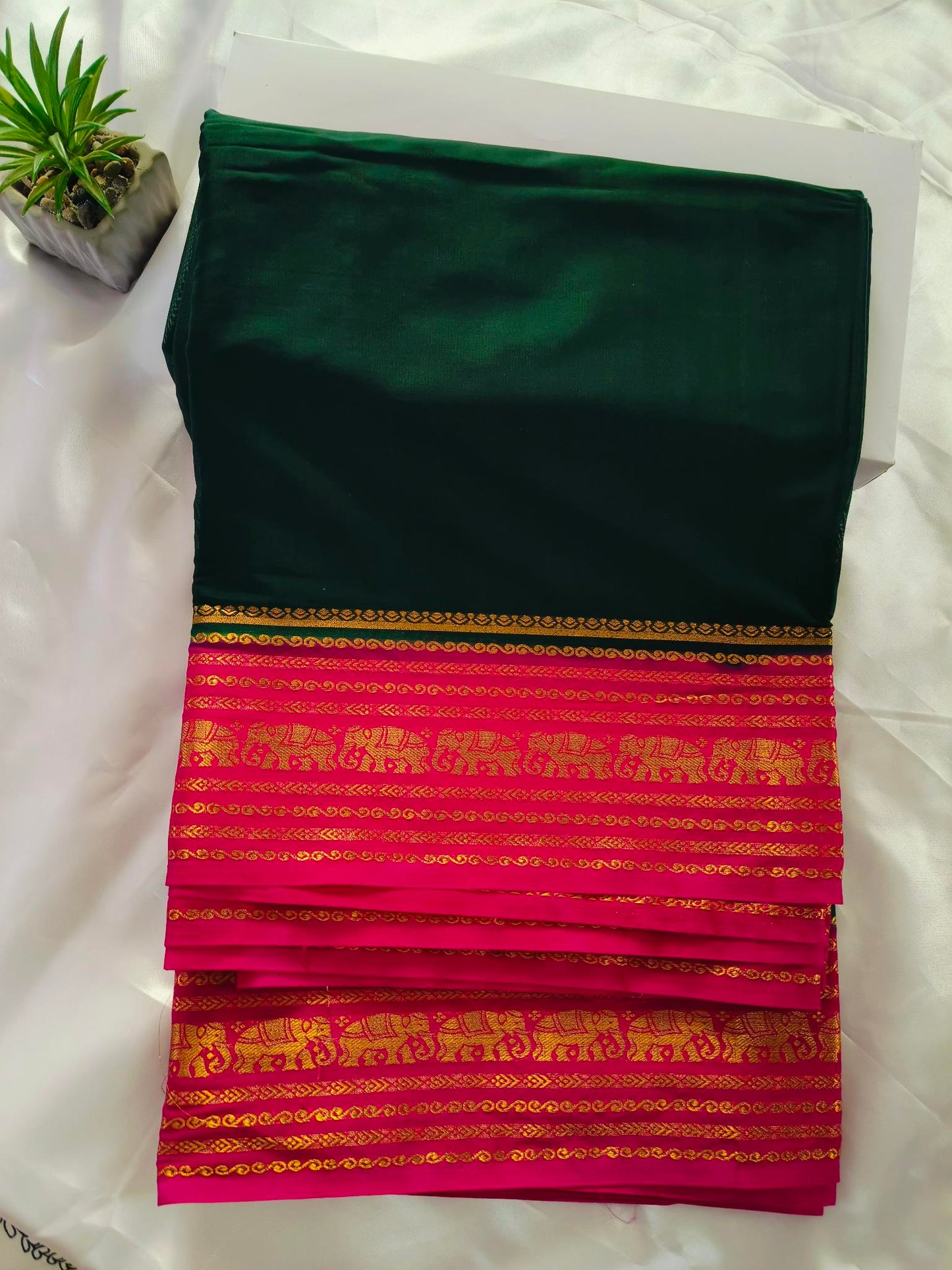 Elephant Border Green Crepe Silk Saree
