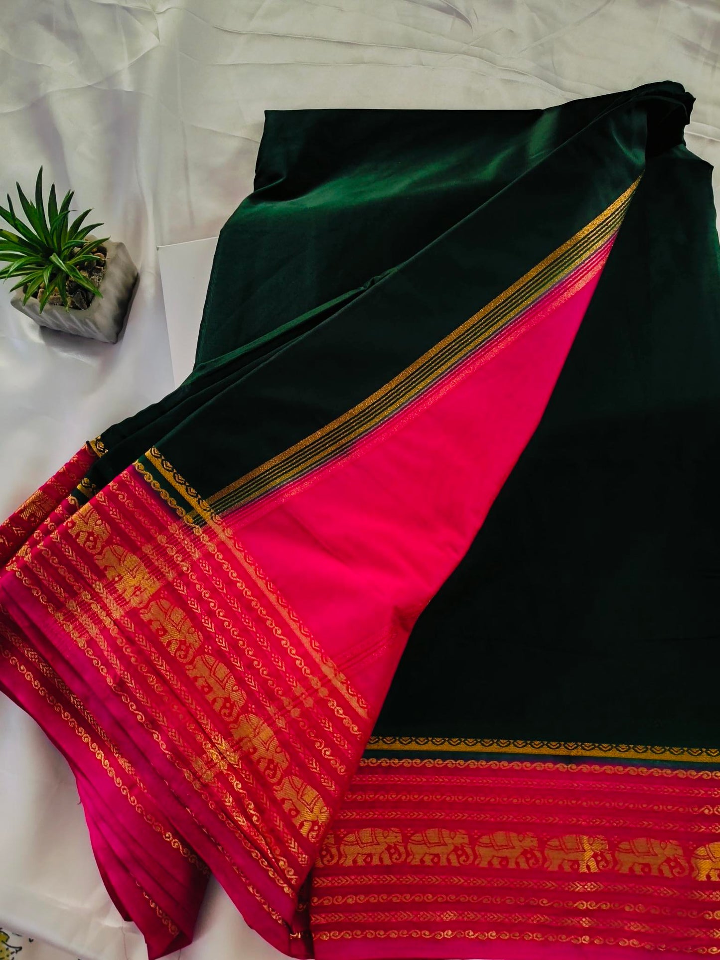 Elephant Border Green Crepe Silk Saree