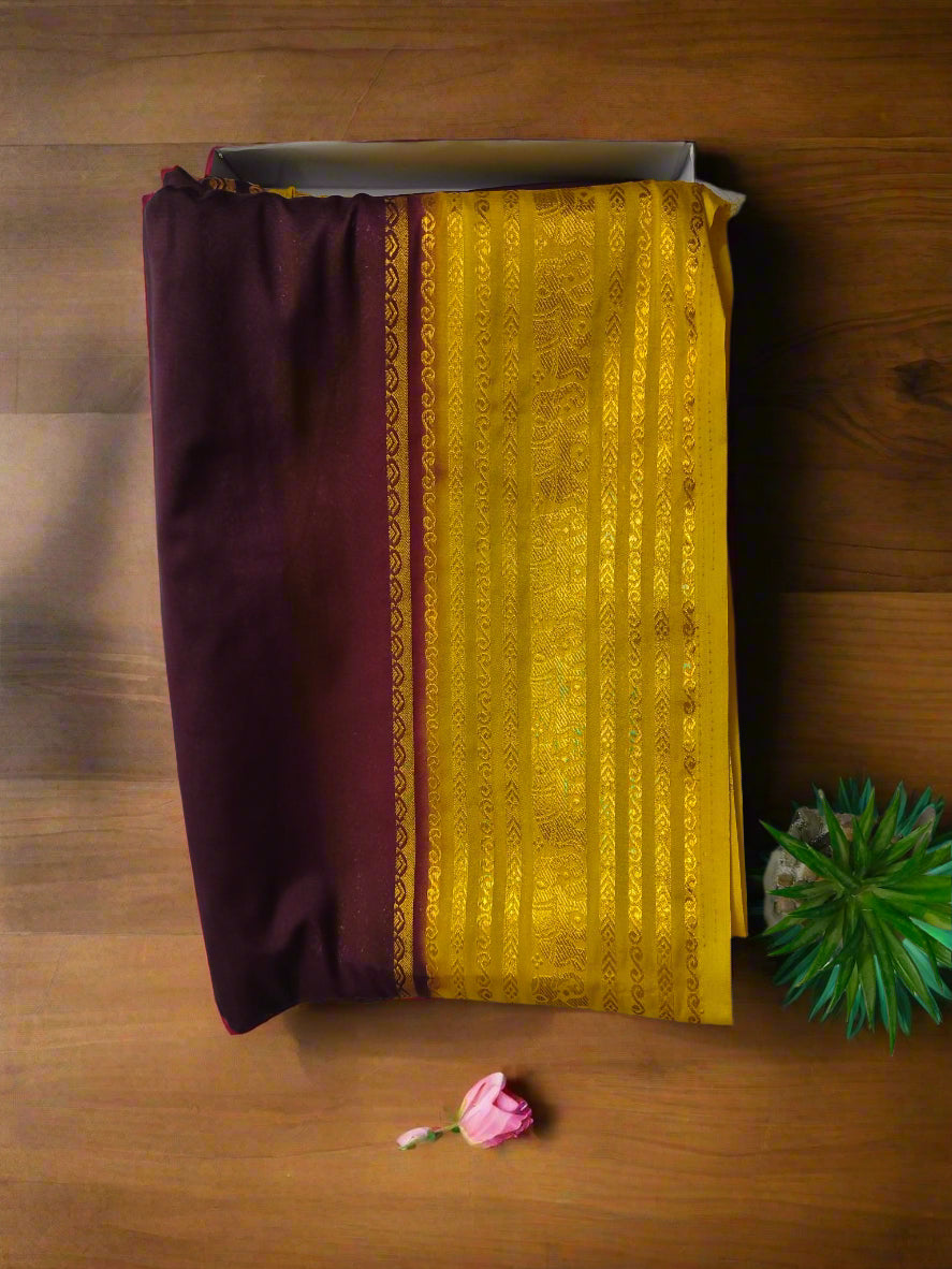 Elephant Border Maroon Crepe Silk Saree