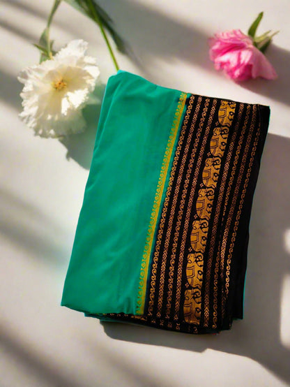 Elephant Border Sky Blue Crepe Silk Saree