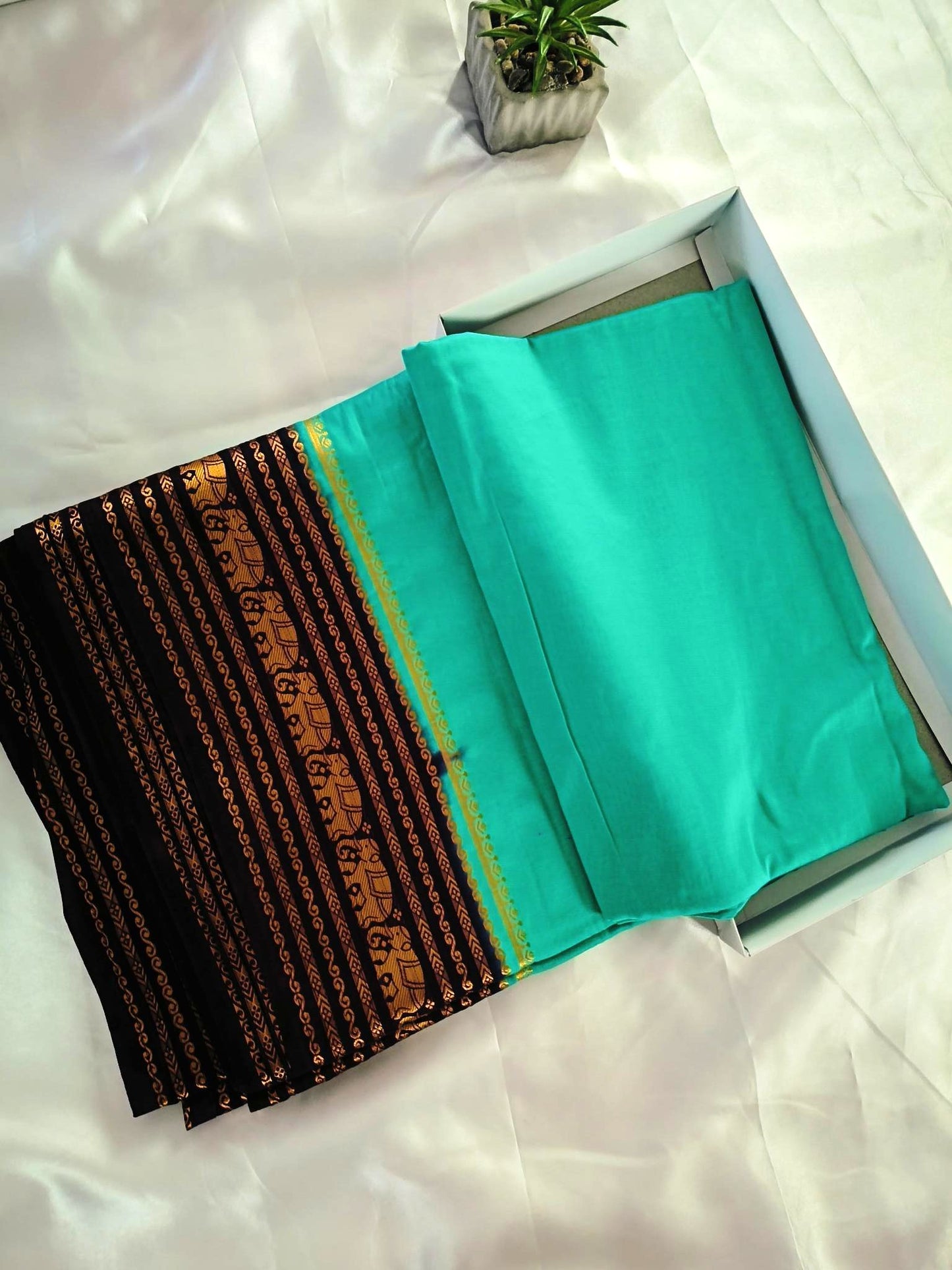 Elephant Border Sky Blue Crepe Silk Saree