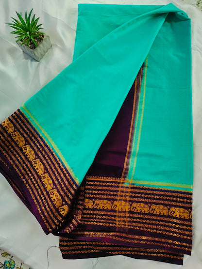Elephant Border Sky Blue Crepe Silk Saree