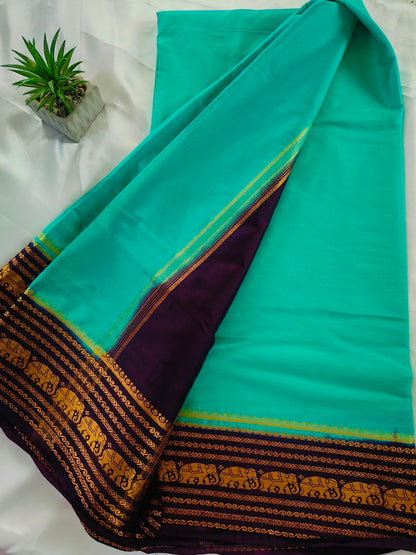 Elephant Border Sky Blue Crepe Silk Saree