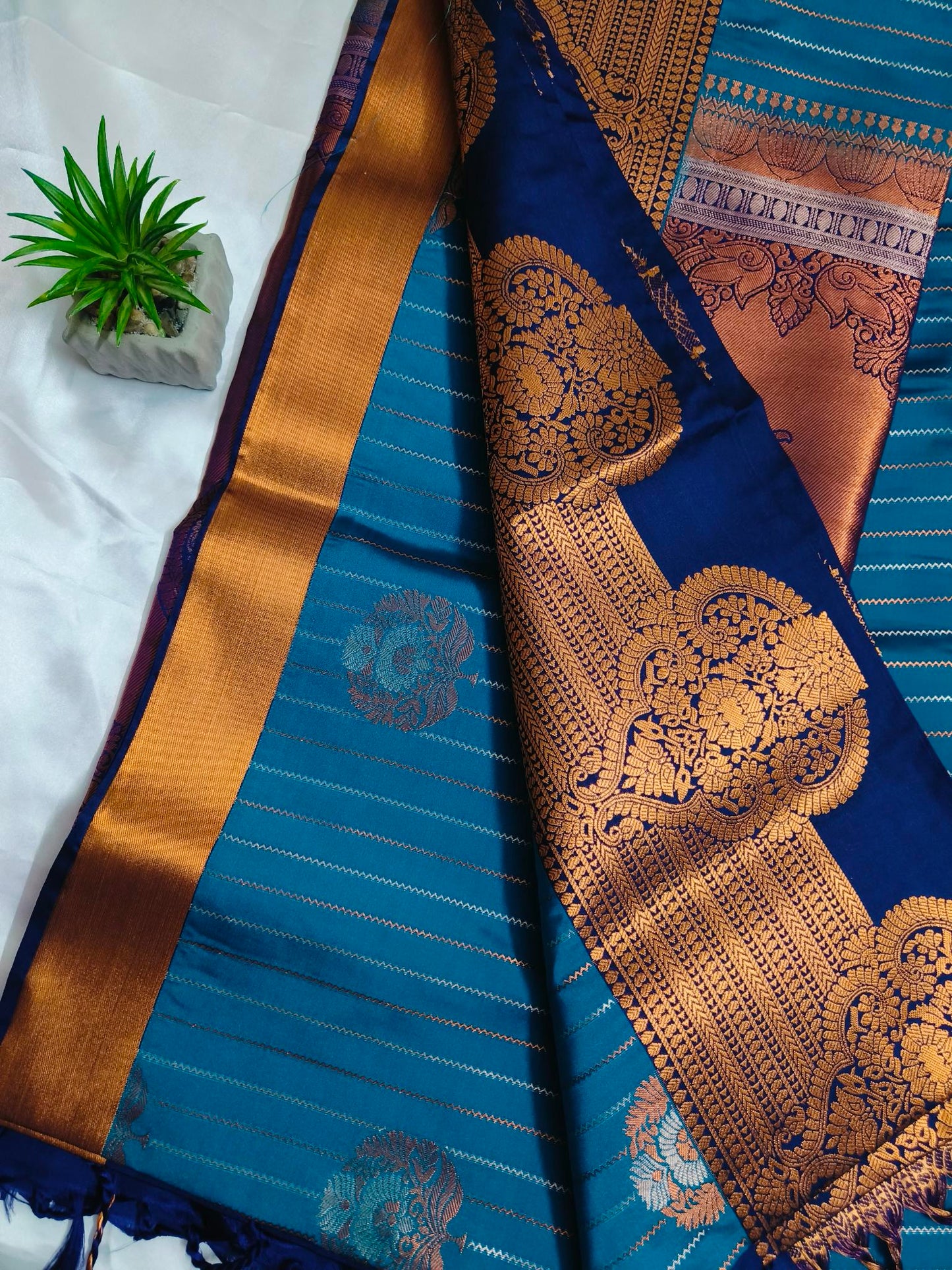 Raspberry Lines Blue Semi Silk Saree