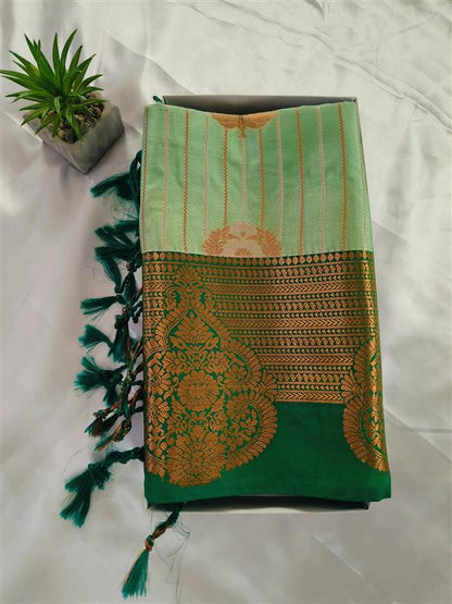 Raspberry Lines Green Semi Silk Saree