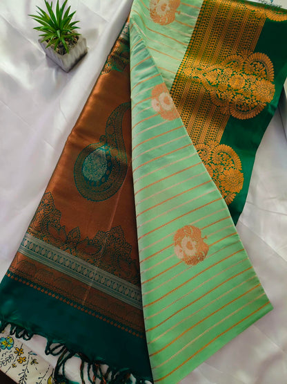 Raspberry Lines Green Semi Silk Saree