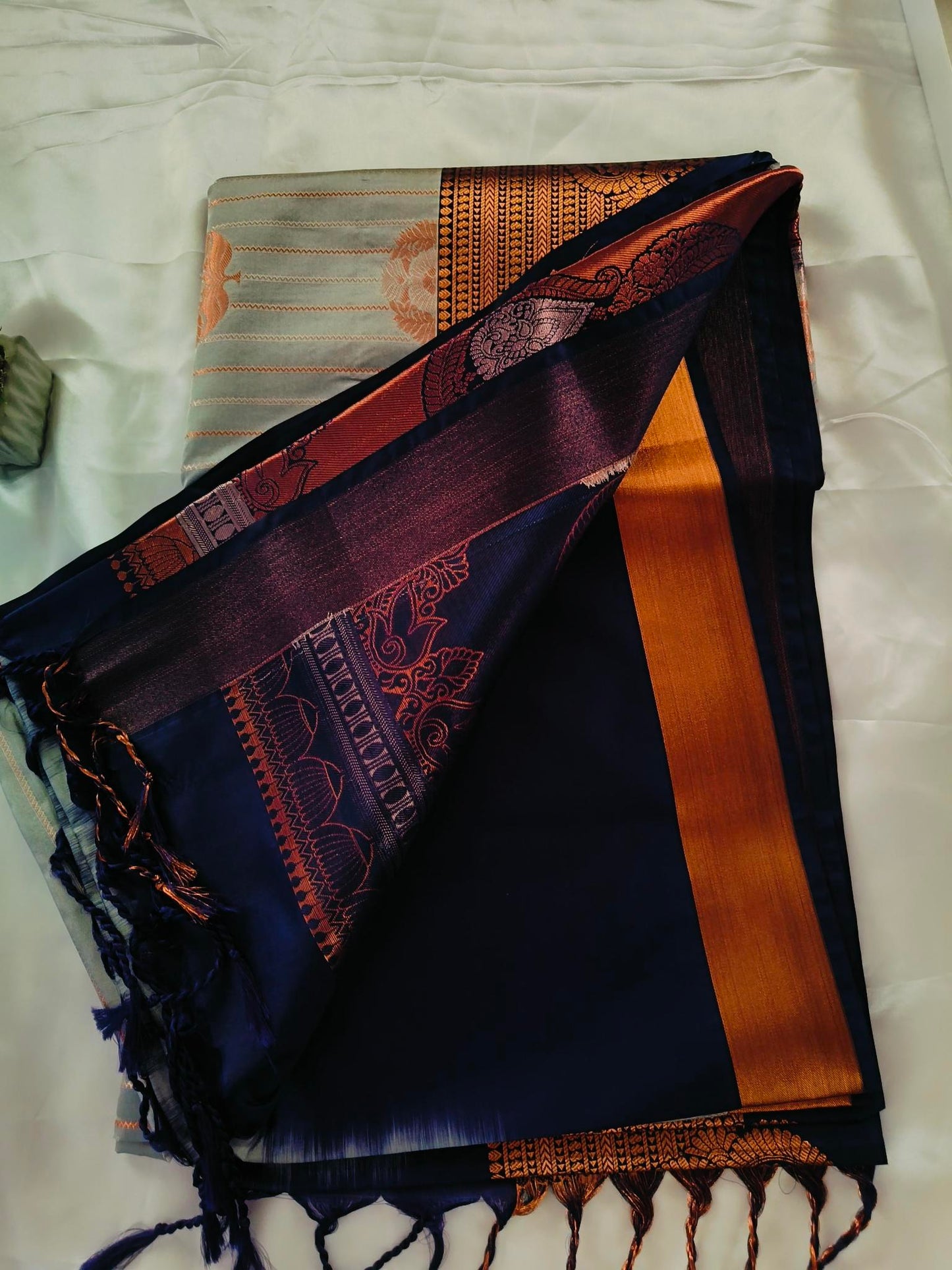 Raspberry Lines Grey Semi Silk Saree