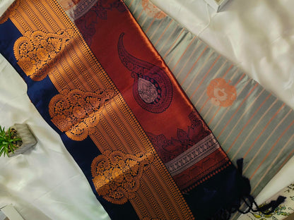 Raspberry Lines Grey Semi Silk Saree