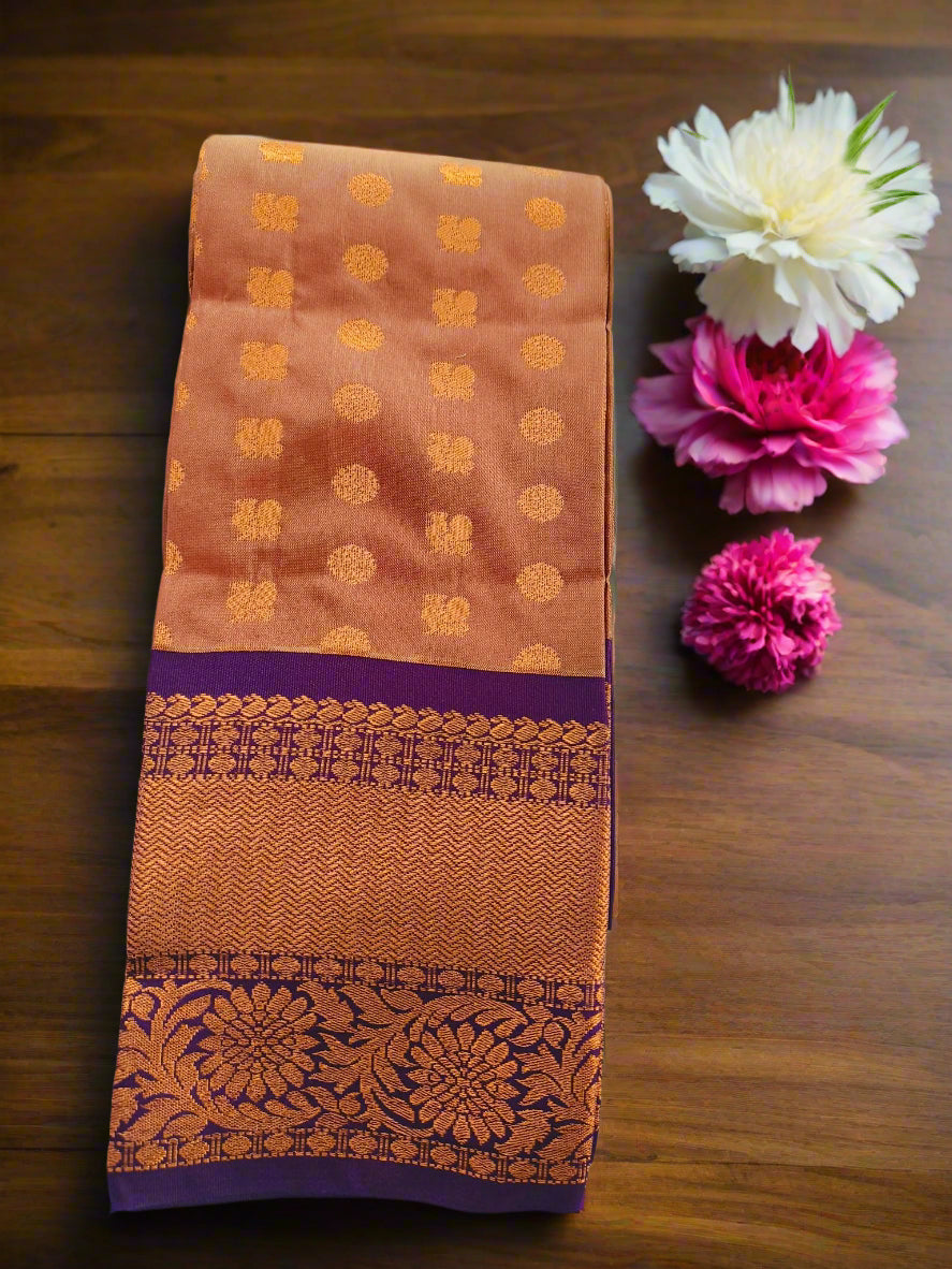 Peacock Border-Semi Silk Rust Brown Saree