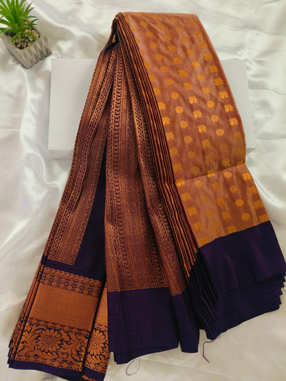 Peacock Border-Semi Silk Rust Brown Saree