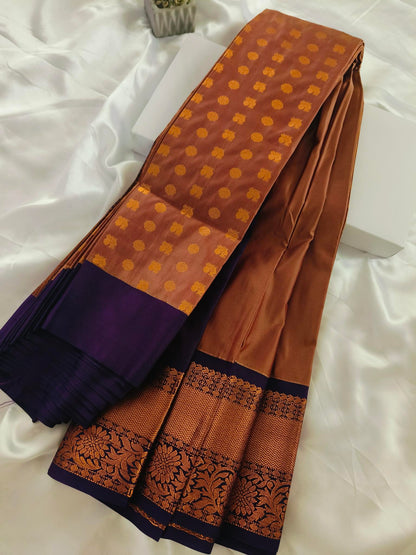 Peacock Border-Semi Silk Rust Brown Saree