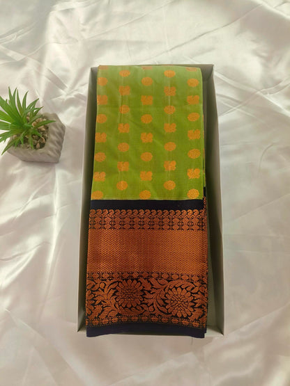 Peacock Border-Semi Silk Green Saree