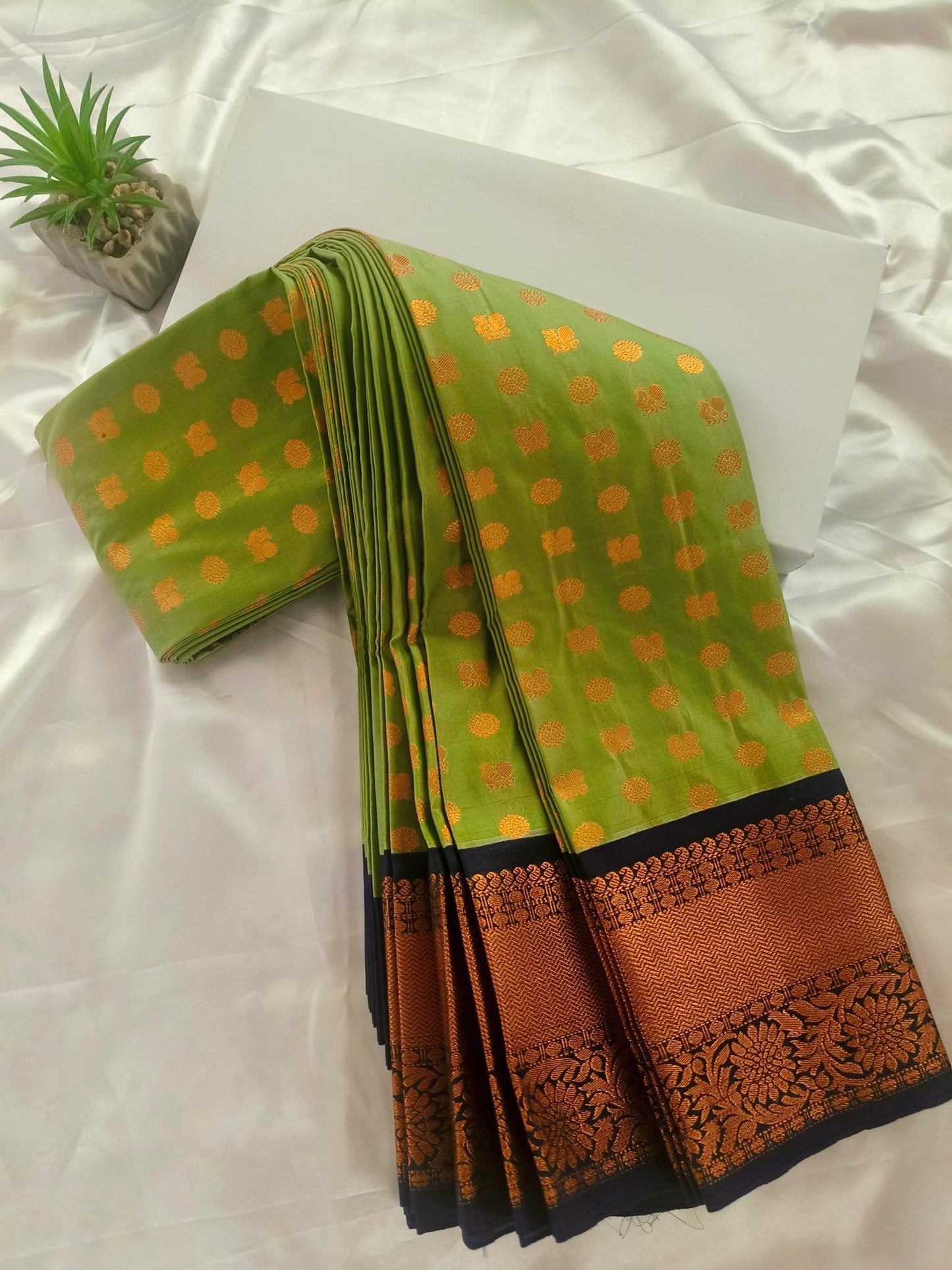 Peacock Border-Semi Silk Green Saree