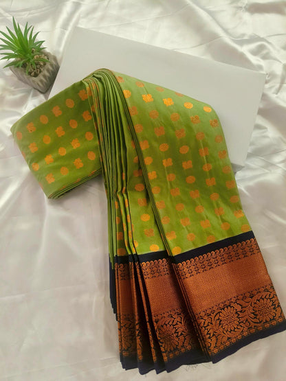 Peacock Border-Semi Silk Green Saree