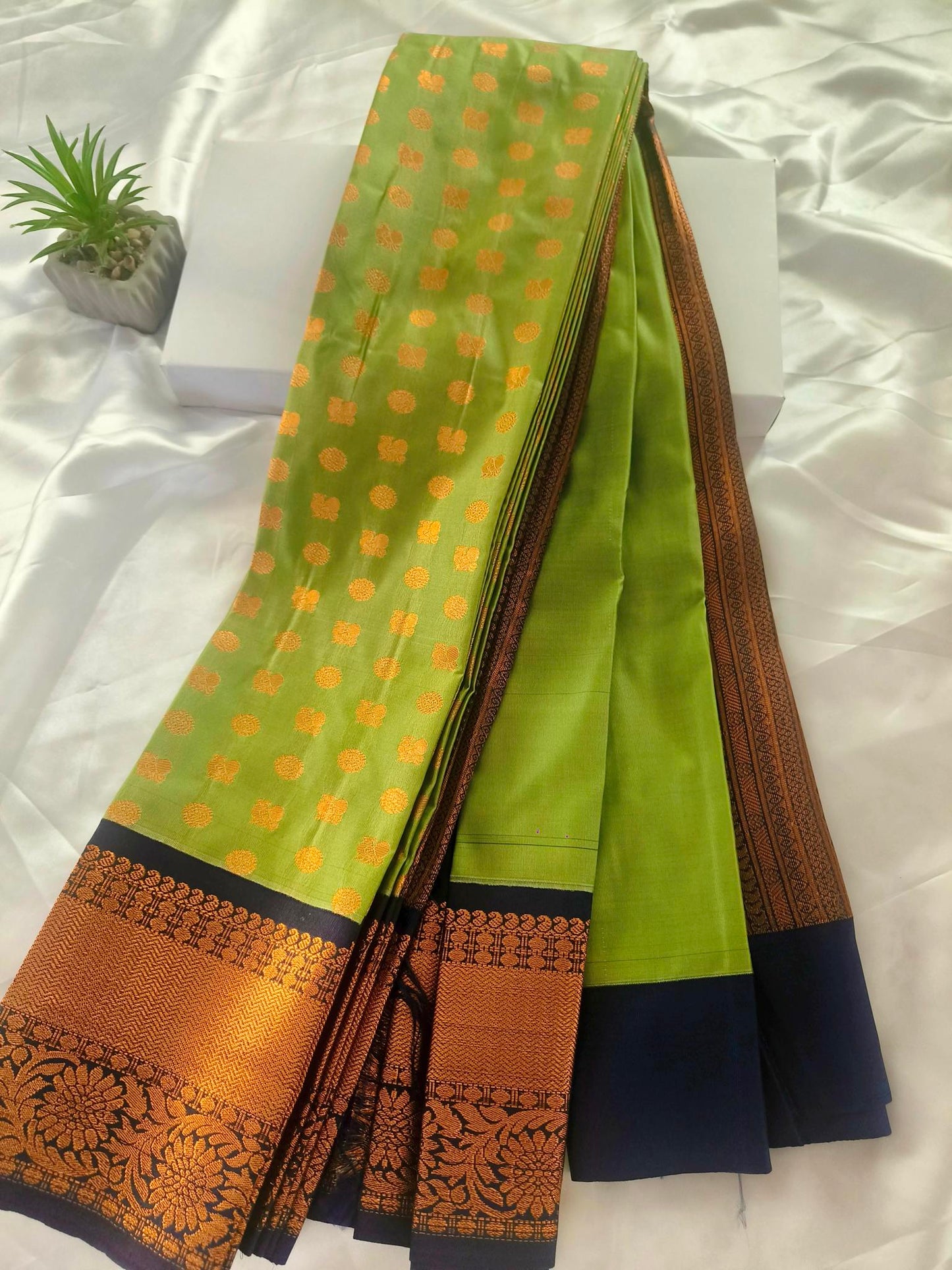 Peacock Border-Semi Silk Green Saree
