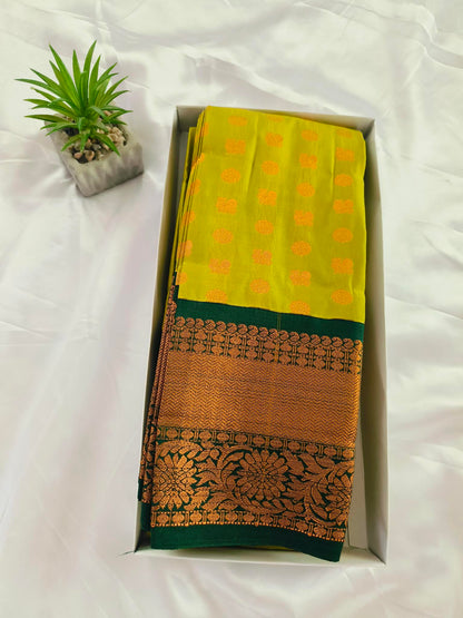 Peacock Border-Semi Silk Pista Green Saree