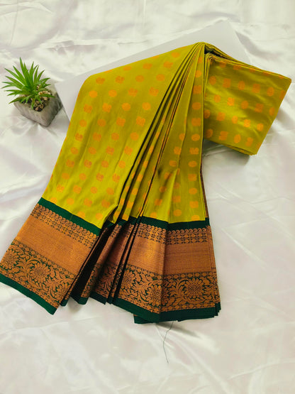 Peacock Border-Semi Silk Pista Green Saree