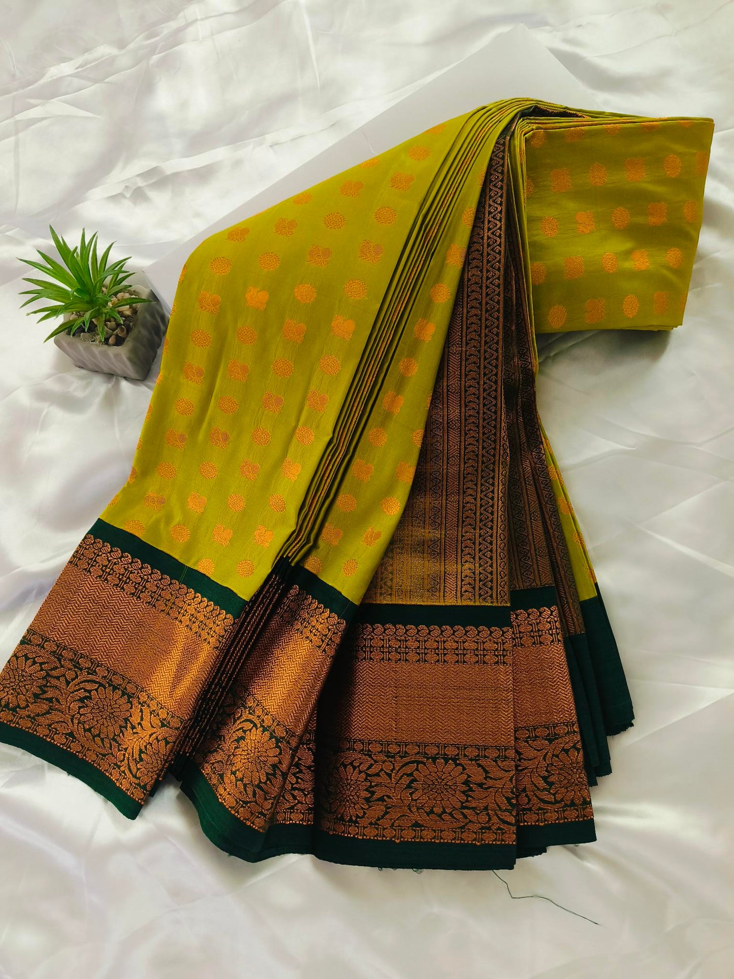 Peacock Border-Semi Silk Pista Green Saree