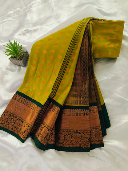 Peacock Border-Semi Silk Pista Green Saree