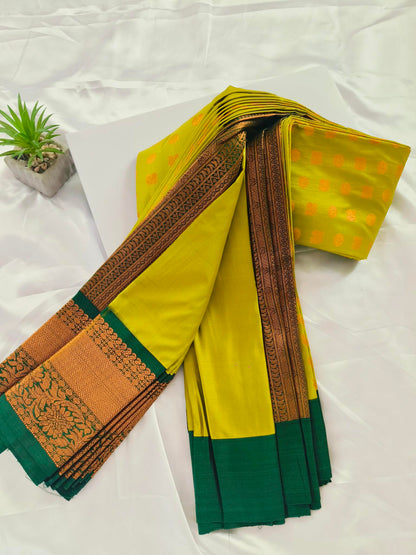 Peacock Border-Semi Silk Pista Green Saree