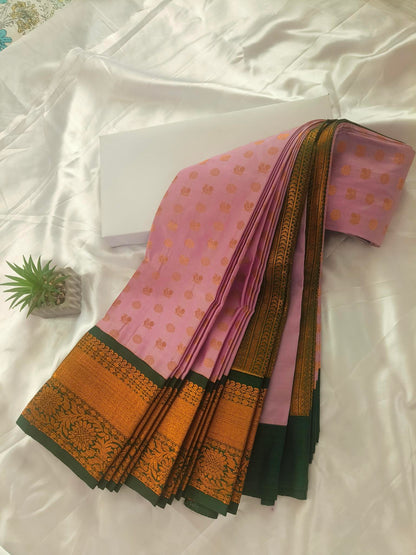 Peacock Border-Semi Silk Lavender Saree