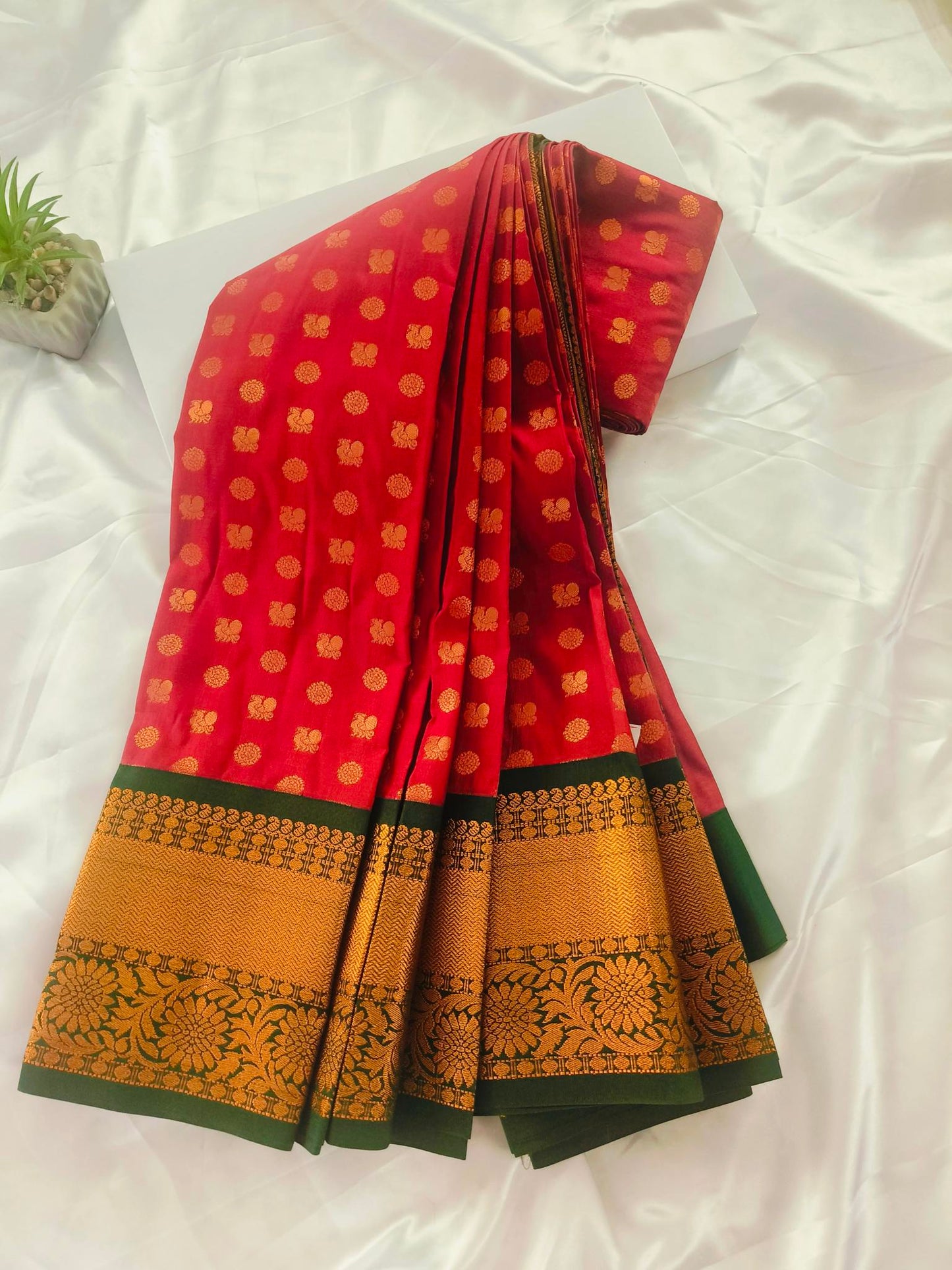 Peacock Border-Semi Silk Maroon Saree