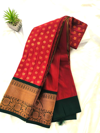 Peacock Border-Semi Silk Maroon Saree