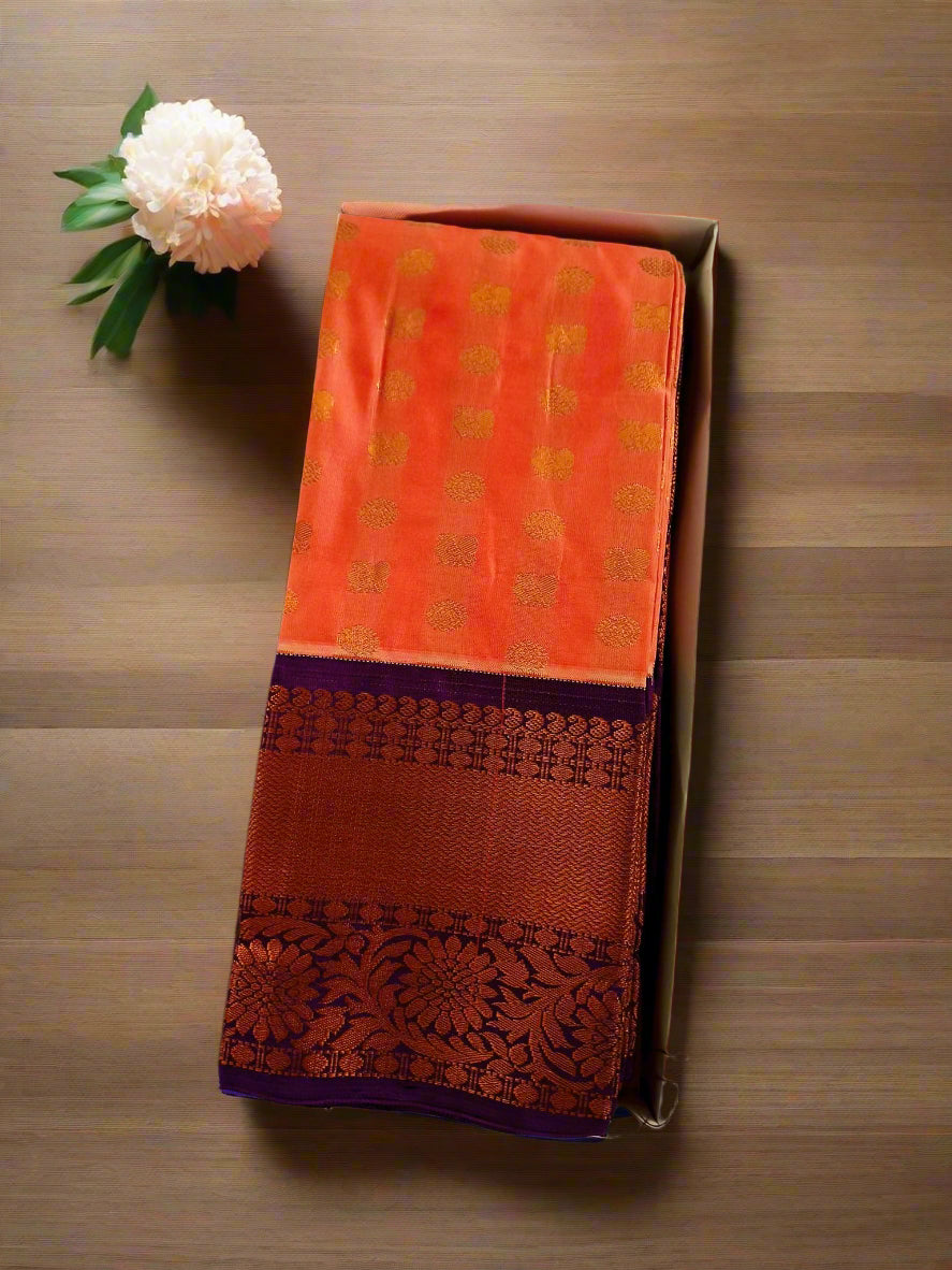Peacock Border-Semi Silk Peach Saree