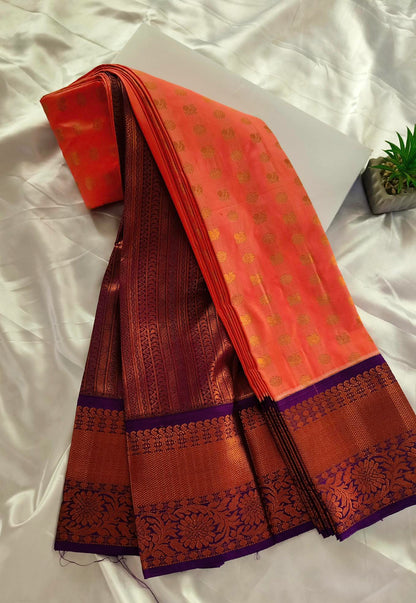 Peacock Border-Semi Silk Peach Saree