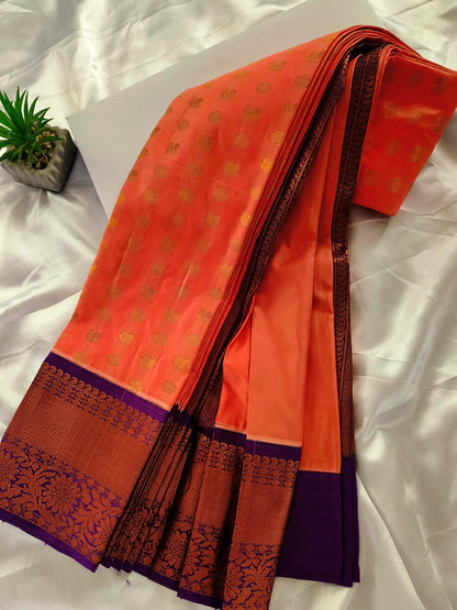 Peacock Border-Semi Silk Peach Saree
