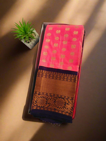 Peacock Border-Semi Silk Pink Saree