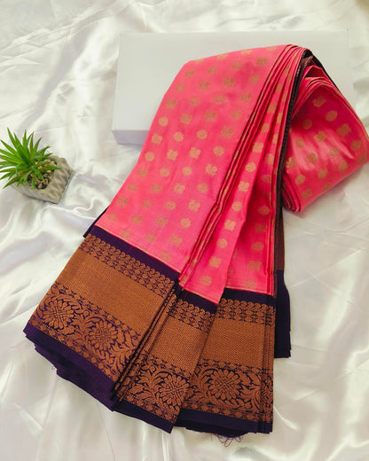 Peacock Border-Semi Silk Pink Saree