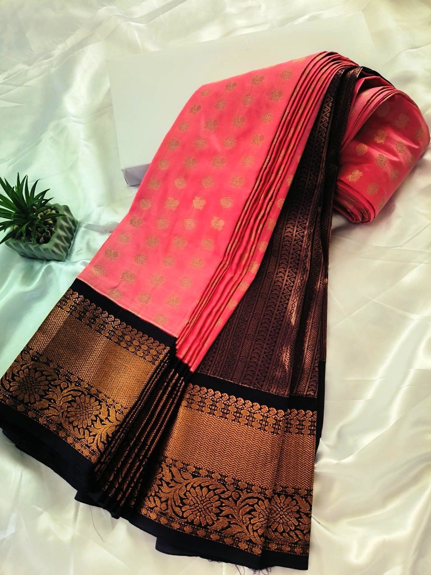 Peacock Border-Semi Silk Pink Saree