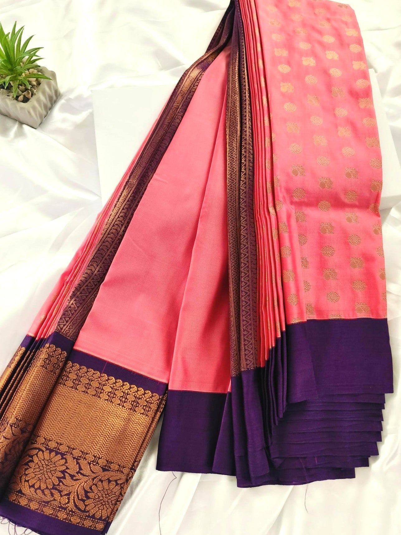 Peacock Border-Semi Silk Pink Saree