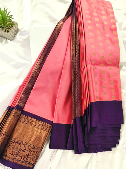Peacock Border-Semi Silk Pink Saree