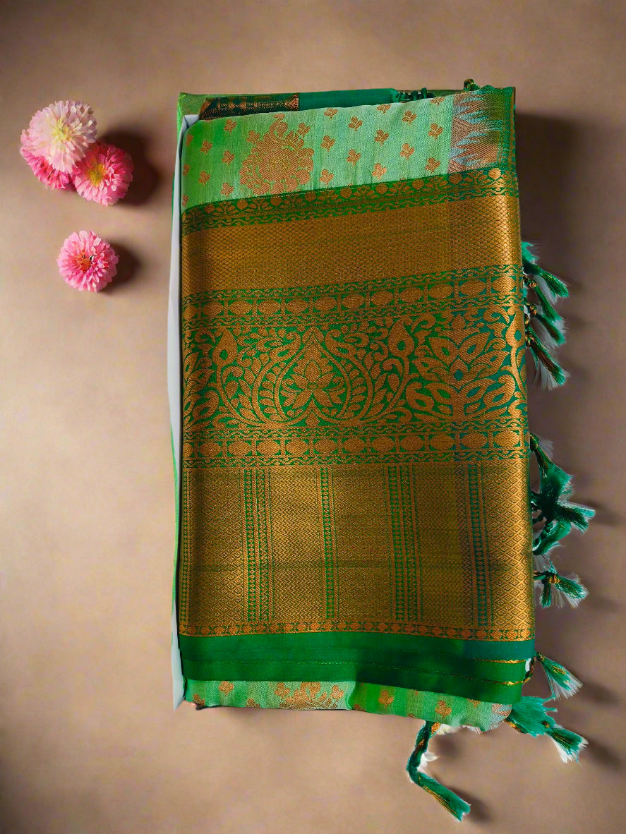 Big Border Green Semi-Silk Saree
