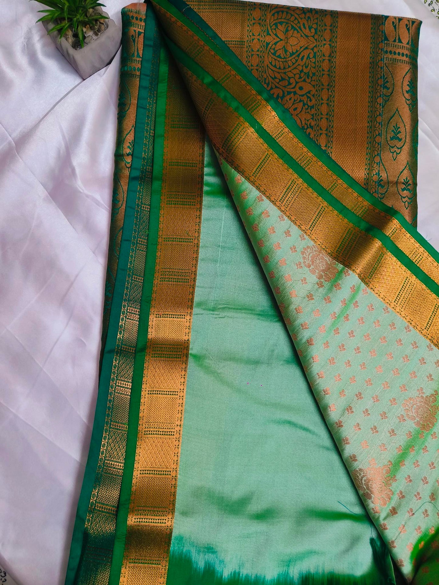 Big Border Green Semi-Silk Saree