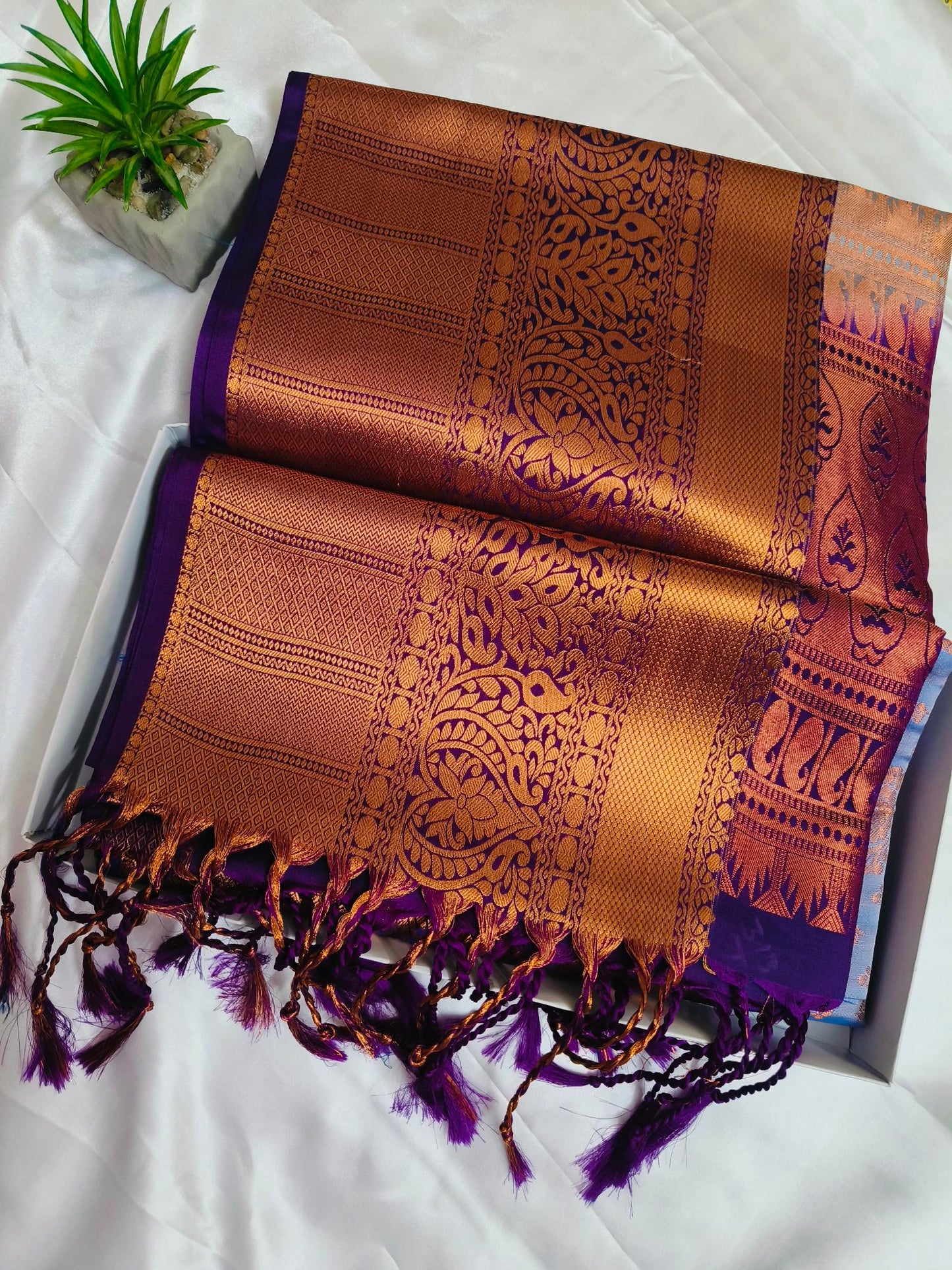 Big Border Lavender Semi-Silk Saree