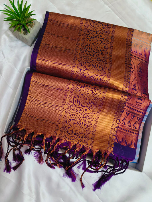 Big Border Lavender Semi-Silk Saree