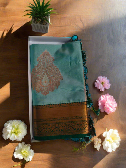 Meena work-Semi Silk Sky Blue Saree