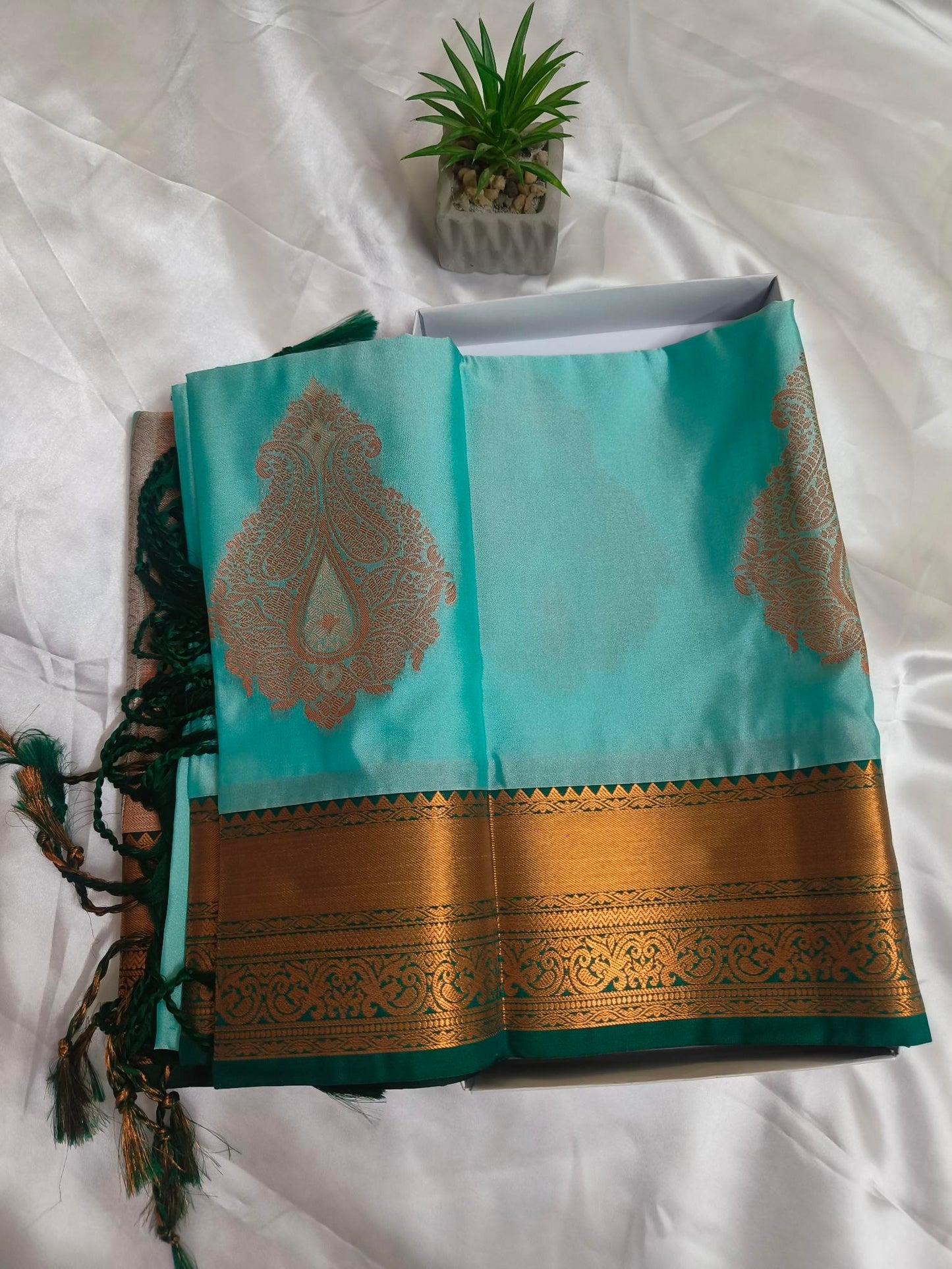 Meena work-Semi Silk Sky Blue Saree