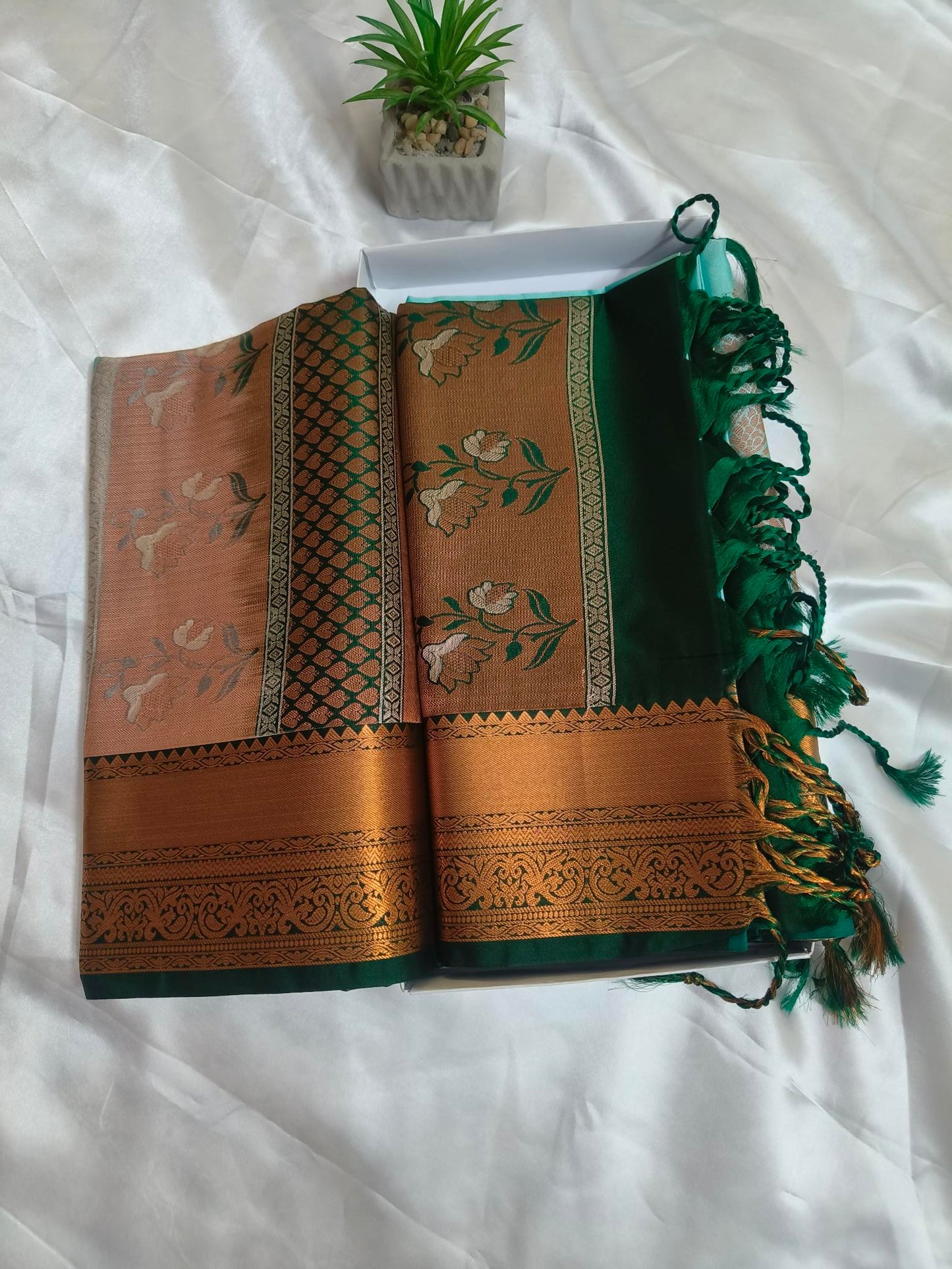 Meena work-Semi Silk Light Green Saree